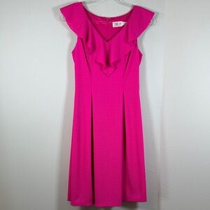 Eliza J Fuchsia Laser Cut Ruffle V-Neck Sleeveless Fit & Flare Dress Size 2